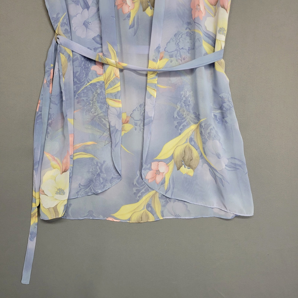 Vintage Secret Treasure Lingerie Robe Womens L Blue Floral Belted Sheer 90s Y2K - Picture 6 of 12